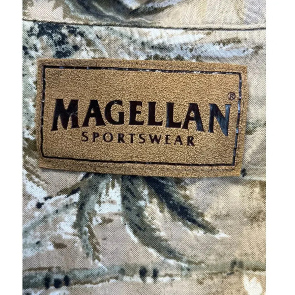 Magellan Sportswear Mens M Brown Hawaiian Tropical Palm Short Sleeves - Picture 3 of 12